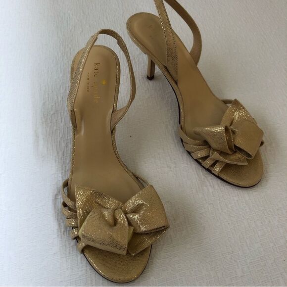 NEW Kate Spade Maribeth Gold Metallic Bow Slingback Pumps Sz 7 - Picture 14 of 14